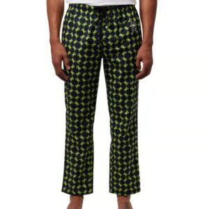 Psycho Bunny Logo Print Cotton Poplin Lounge Pants PJ Navy and Neon Green Sz XL